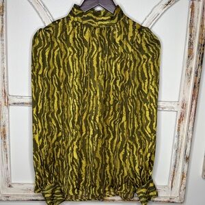 H&M Olive and Yellow Animal Print Blouse